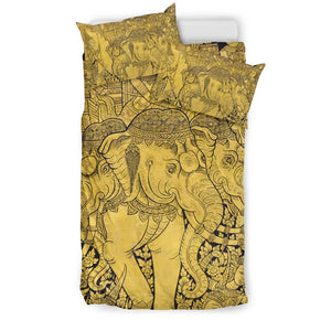Thai Golden Elephant Print Duvet Cover Bedding Set