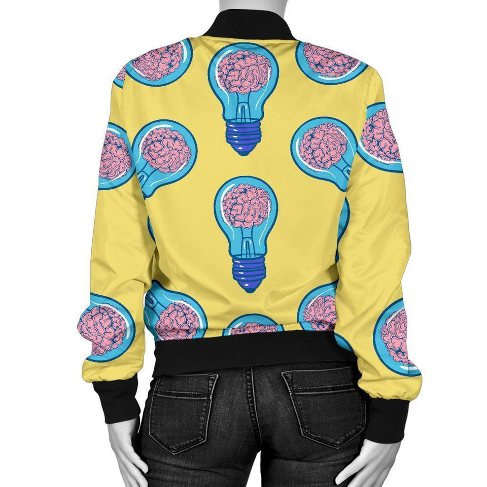 Thinking Brain Pattern Print Women Casual Bomber Jacket