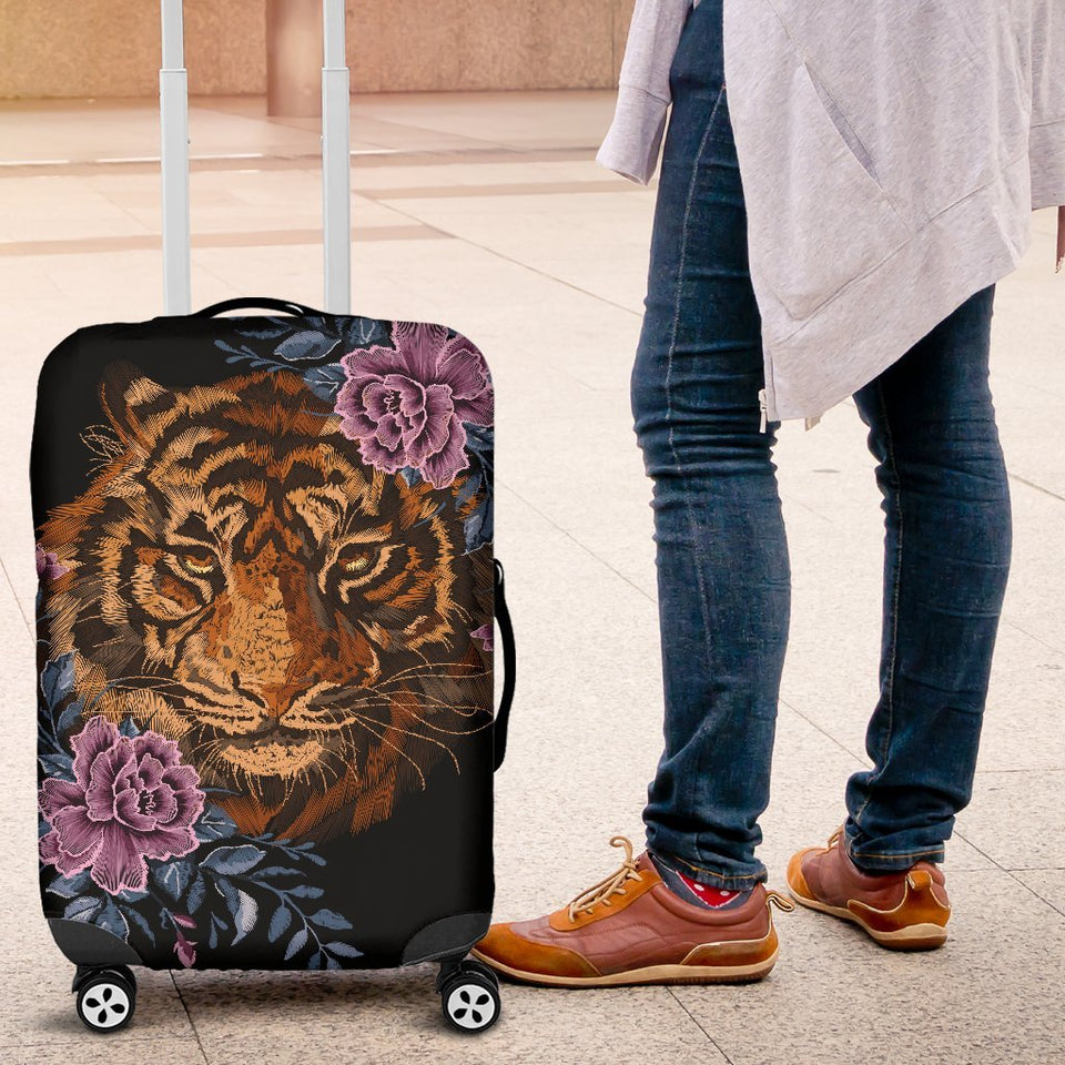 Tiger Head Floral Luggage Cover Protector
