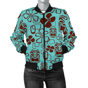 Tiki Hibiscus Pattern Print Women Casual Bomber Jacket