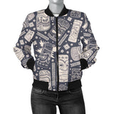 Tiki Pattern Print Women Casual Bomber Jacket