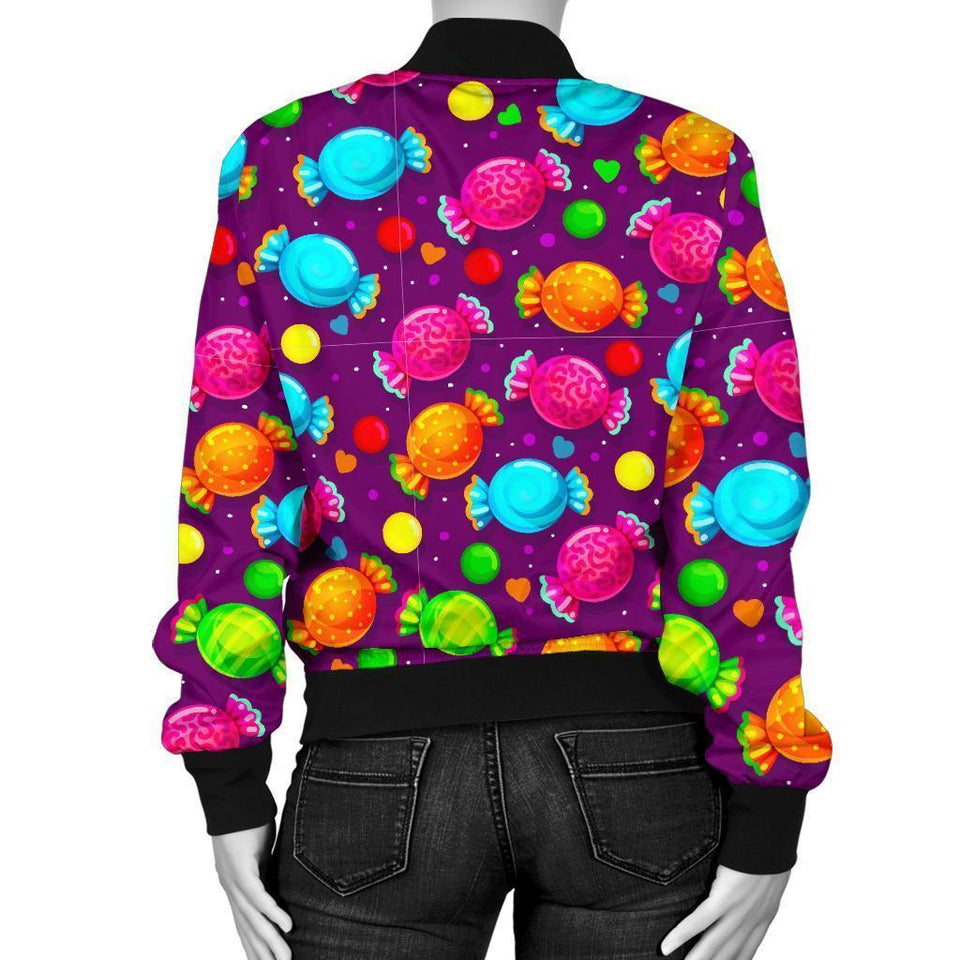 Toffee Candy Pattern Print Women Casual Bomber Jacket