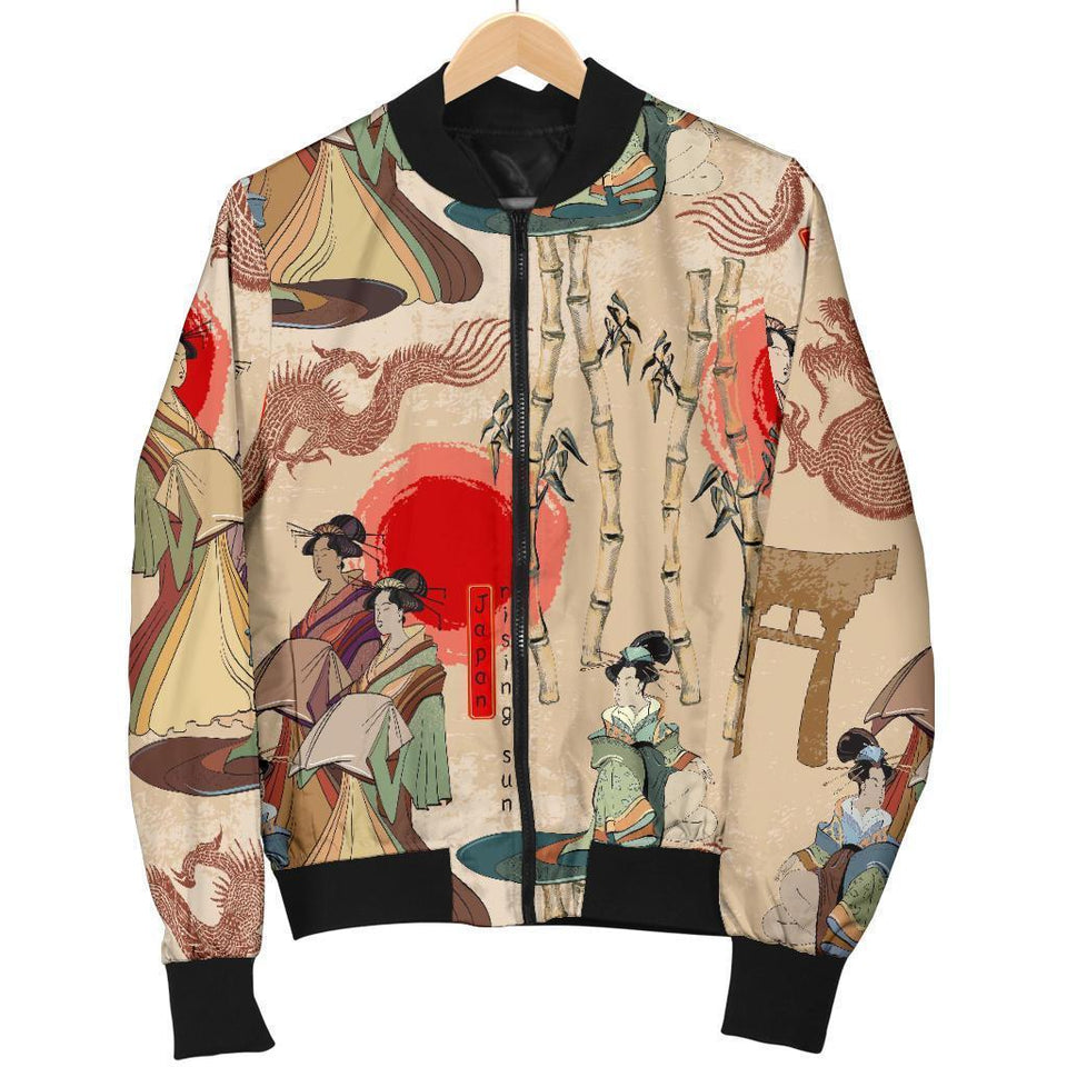 Tokyo Japanese Pattern Print Women Casual Bomber Jacket
