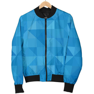 Triangle Blue Pattern Print Women Casual Bomber Jacket
