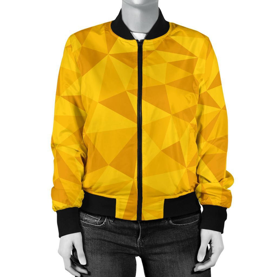 Triangle Yellow Pattern Print Women Casual Bomber Jacket