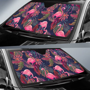 Tropical Flamingo Palm Leaves Hawaiian Floral Pattern Print Car Sun Shade