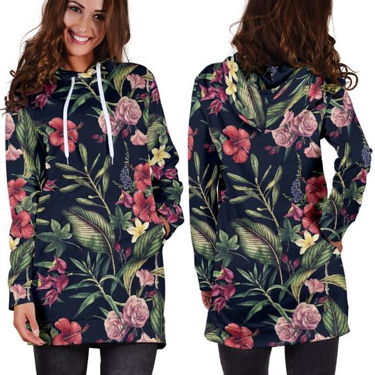 Tropical Flower Pattern Hoodie Dress 3D Style Women All Over Print Tropical Flower Pattern Hoodie Dress 3D Style Women All Over Print - Vegamart.com