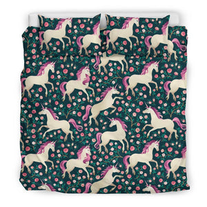 Unicorn Floral Pattern Print Duvet Cover Bedding Set