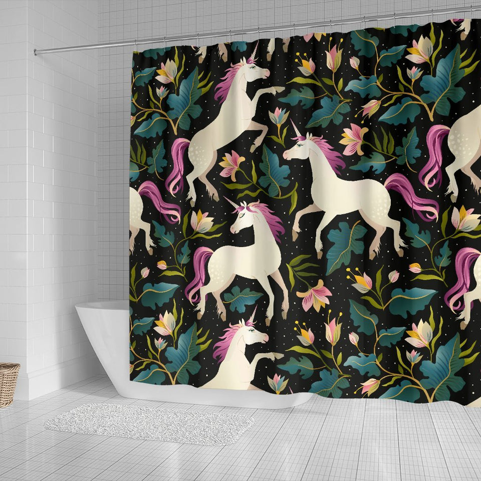 Unicorn in Floral Shower Curtain