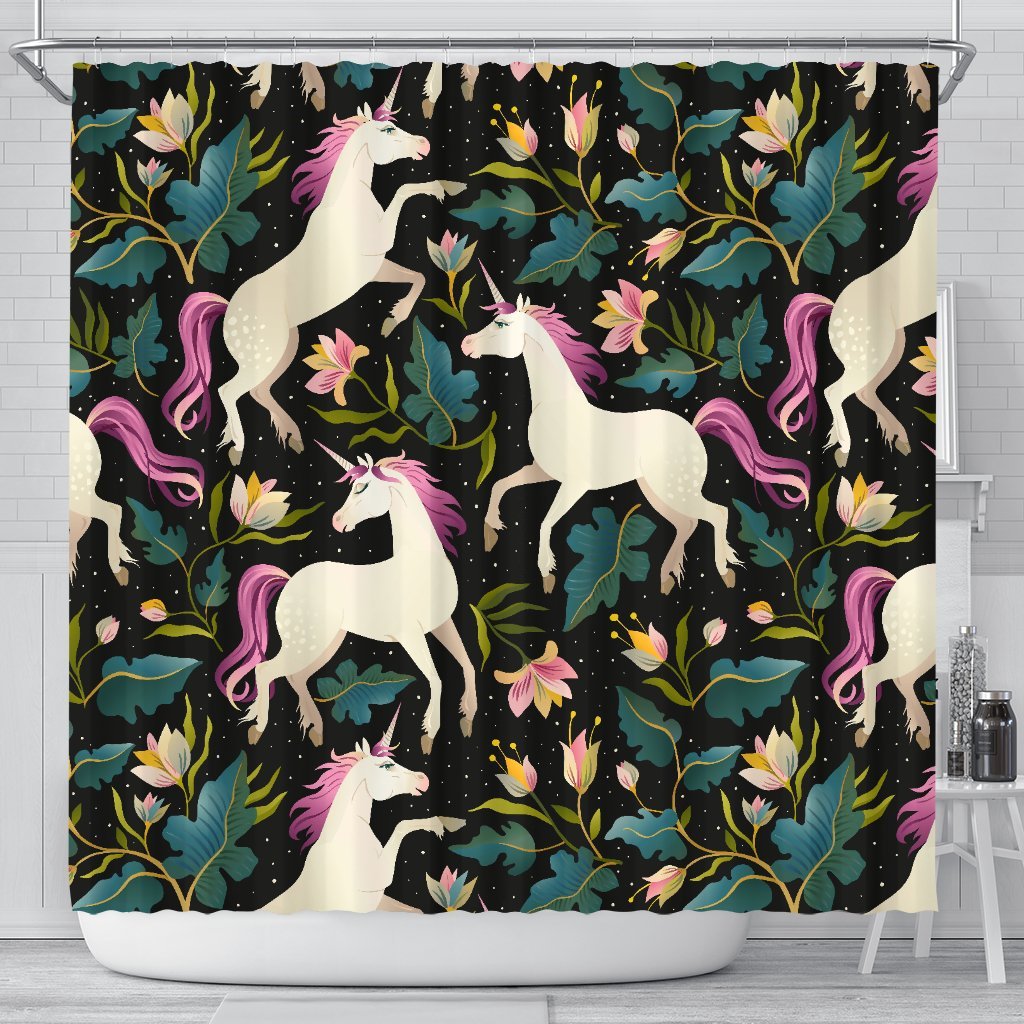 Unicorn in Floral Shower Curtain