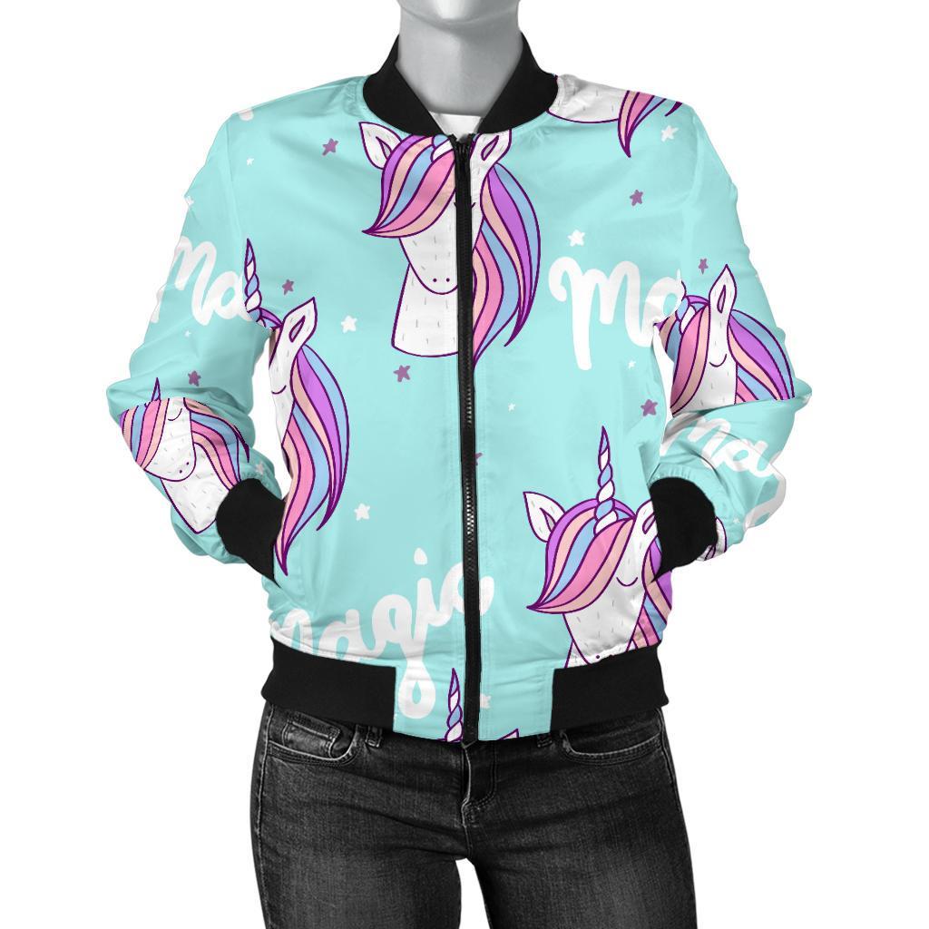 Unicorn Pastel Pattern Print Women Casual Bomber Jacket