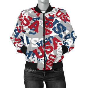 Usa Patriot Pattern Print Women Casual Bomber Jacket