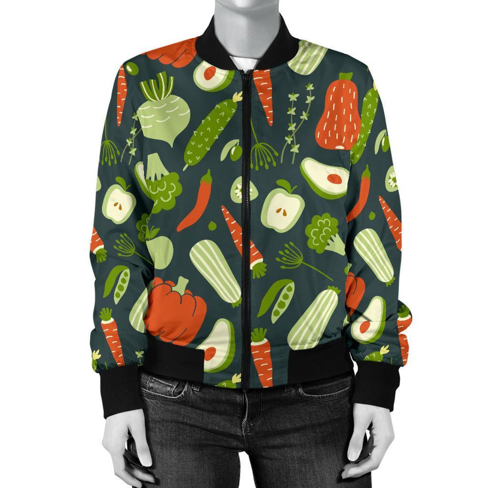 Vegan Pattern Print Women Casual Bomber Jacket