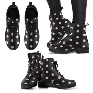 Vintage Black White Polka dot Pattern Print Men Women Leather Boots