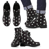 Vintage Black White Polka dot Pattern Print Men Women Leather Boots