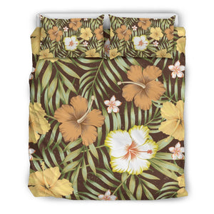 Vintage Hawaiian Floral Tropical Flower Hibiscus Palm Leaves Pattern Print Duvet Cover Bedding Set