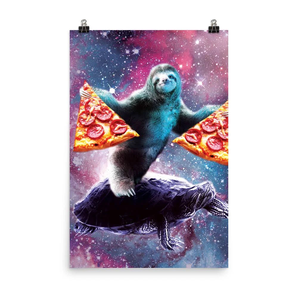 Funny Space Sloth With Pizza Riding On Turtle Poster 24_36 Vertical Poster Funny Space Sloth With Pizza Riding On Turtle Poster 24_36 Vertical Poster - Vegamart.com