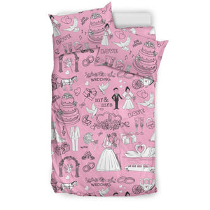 Wedding Pink Pattern Print Duvet Cover Bedding Set