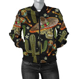 Western Cowboy Cactus Pattern Print Women Casual Bomber Jacket