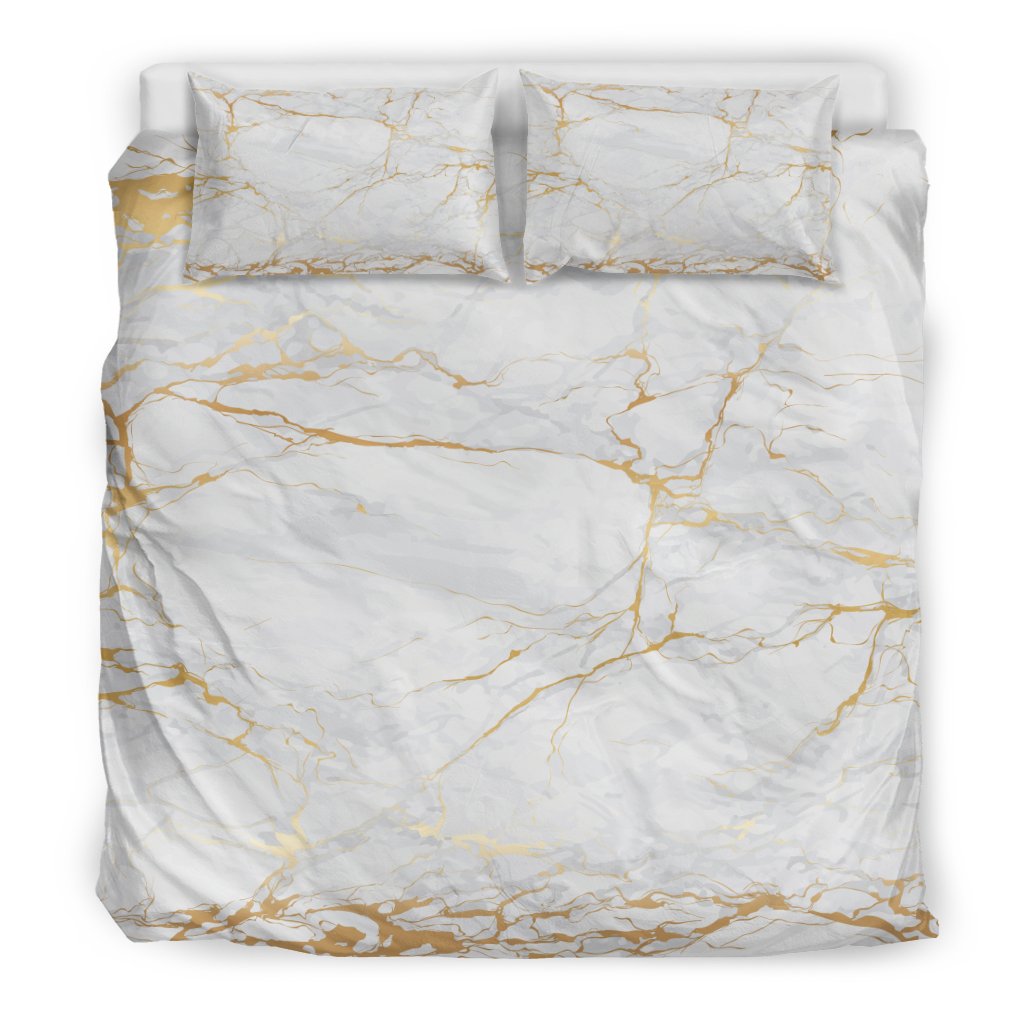 White Gold Marble Pattern Print Duvet Cover Bedding Set