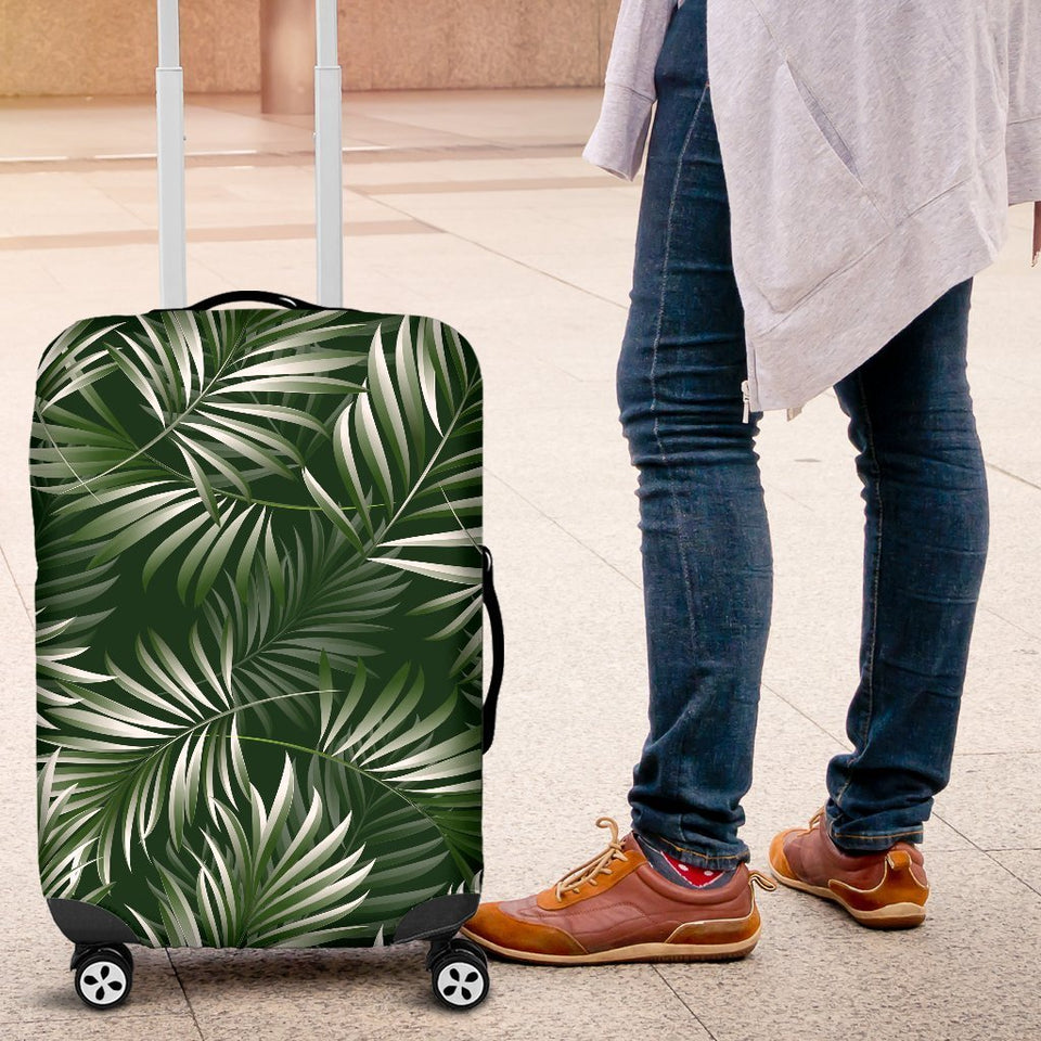 White & Green Tropical Palm Leaves Luggage Cover Protector