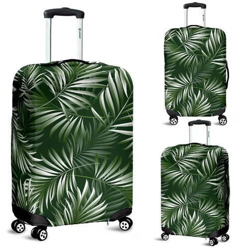 White & Green Tropical Palm Leaves Luggage Cover Protector