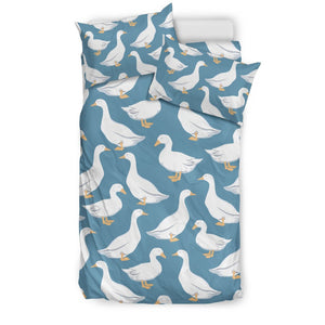 White Mallard Duck Pattern Print Duvet Cover Bedding Set