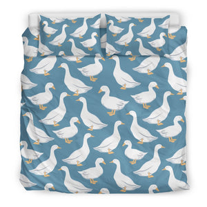 White Mallard Duck Pattern Print Duvet Cover Bedding Set