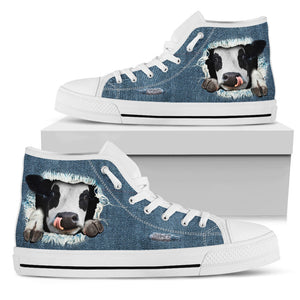 Cow Jeans High Top Shoes For Women, Shoes For Men Custom Shoes Cow Jeans High Top Shoes For Women, Shoes For Men Custom Shoes - Vegamart.com