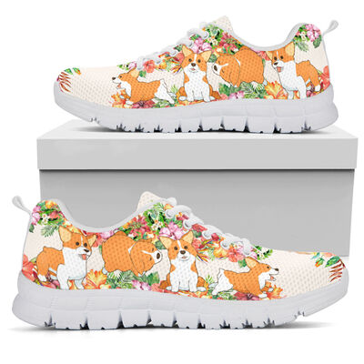 Corgi Cute Flower Sneakers Shoes For Women, Shoes For Men Sneaker Custom Shoes Corgi Cute Flower Sneakers Shoes For Women, Shoes For Men Sneaker Custom Shoes - Vegamart.com