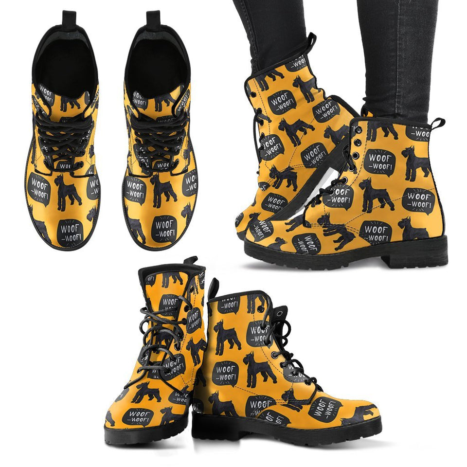 Woof Woof Schnauzer Dog Print Pattern Men Women Leather Boots