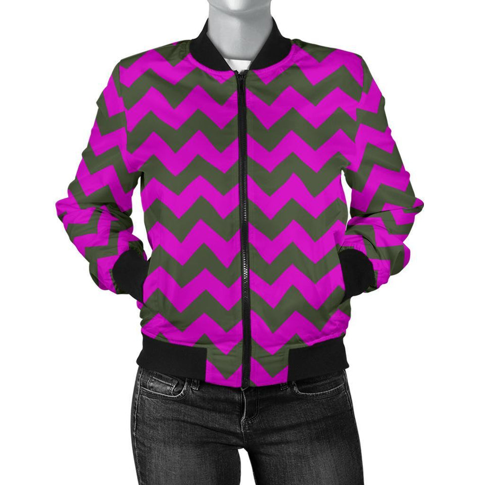 Zig Zag Purple Pattern Print Women Casual Bomber Jacket